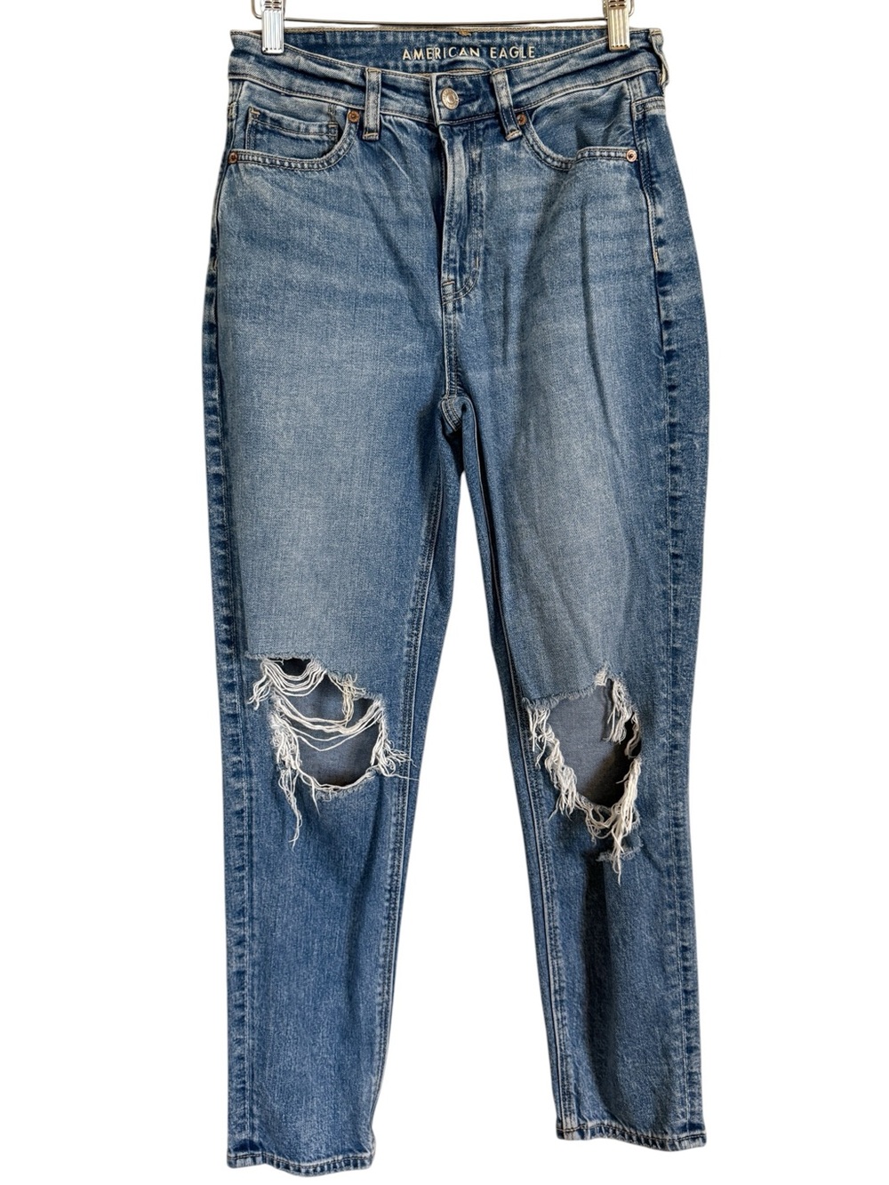 American Eagle Mom Jean Strigid Distressed High Rise Jeans Women’s Size 2 Reg